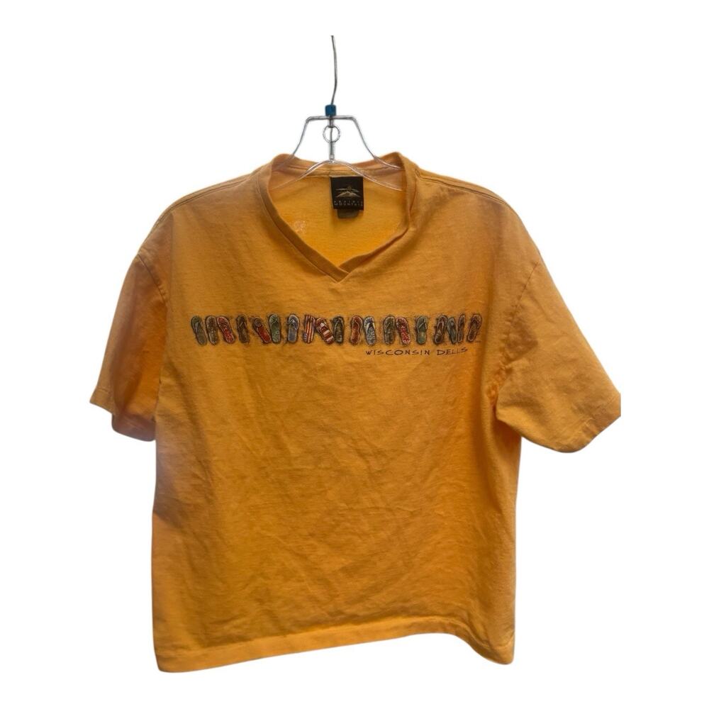 Vintage Prairie Mountain Single Stitch Wisconsin Dells Sandal Orange L VNeck Tee